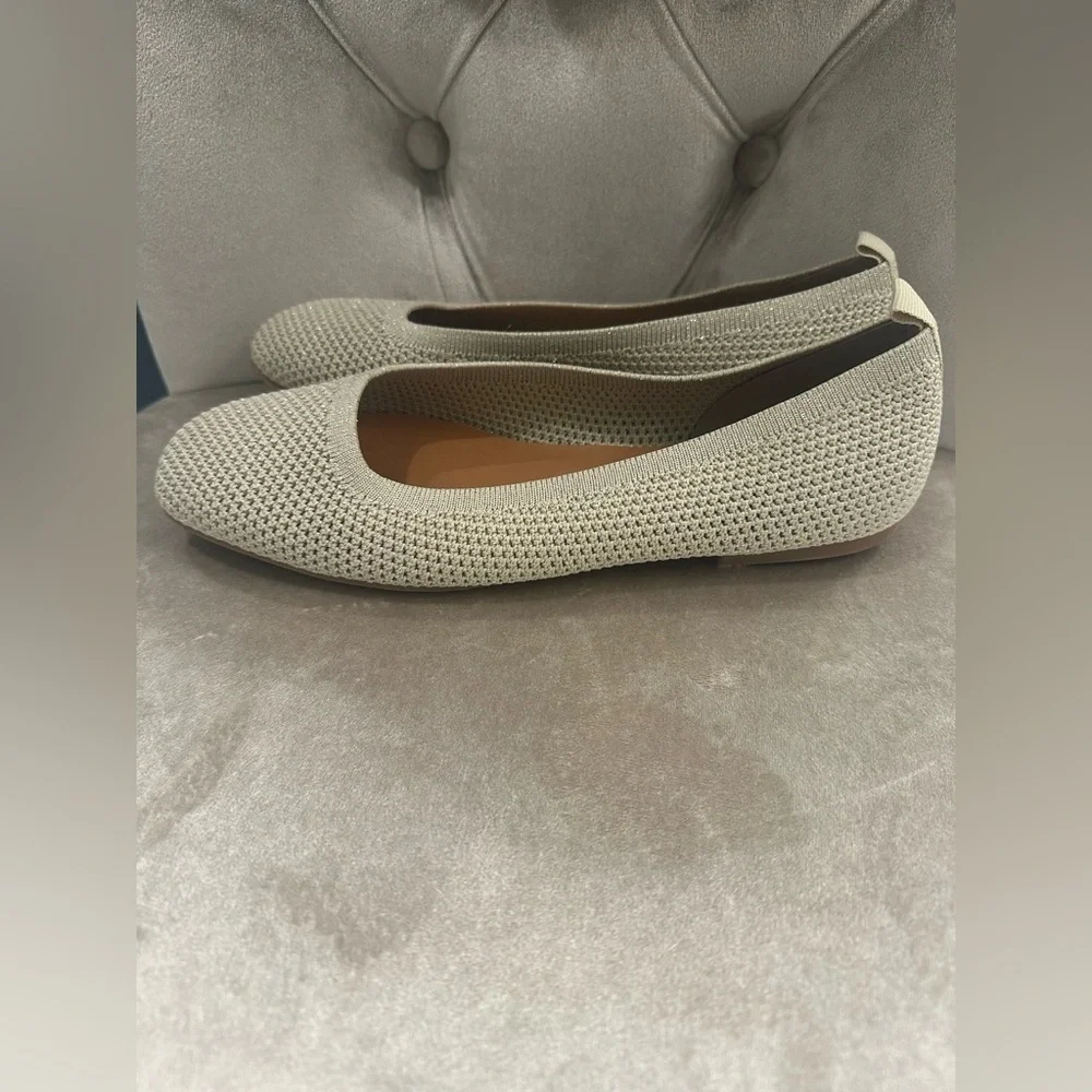 Lucky Brand Daneric Ivory Metallic Ribbed Knit Washable Ballet Flats Shoes 7.5